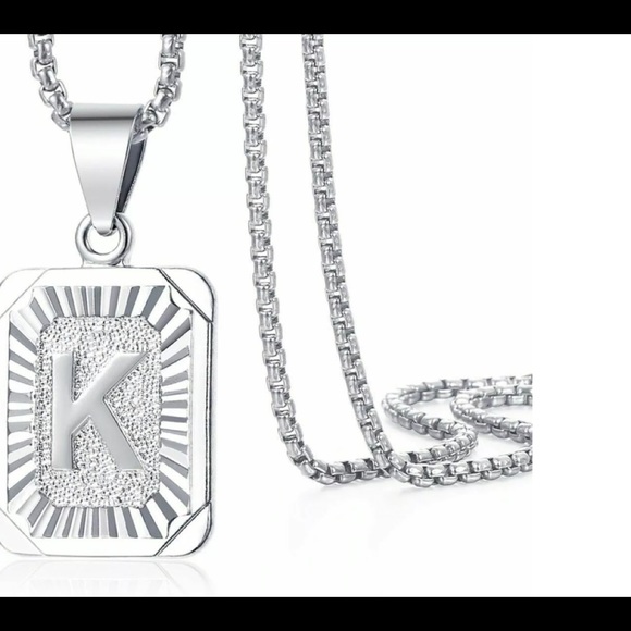 White Gold Filled Letter K Pendant 20” Necklace
